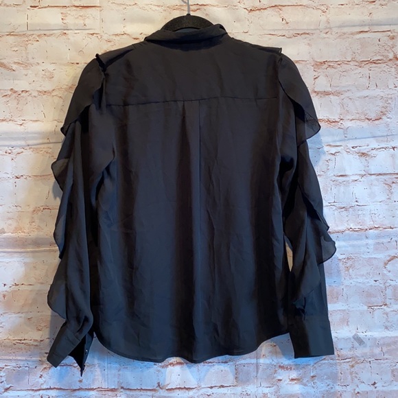NWT Who What Wear Black blouse long sleeve ruffles - Picture 5 of 7